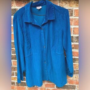J.Jill Corduroy Button Front Tunic Shirt. 100 .% Cotton. Gathered Waist Detail